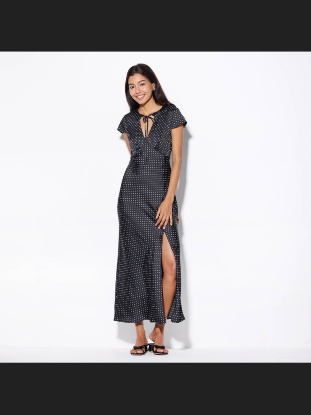 wild fable Black Polka Dot Tie-Front Maxi Dress